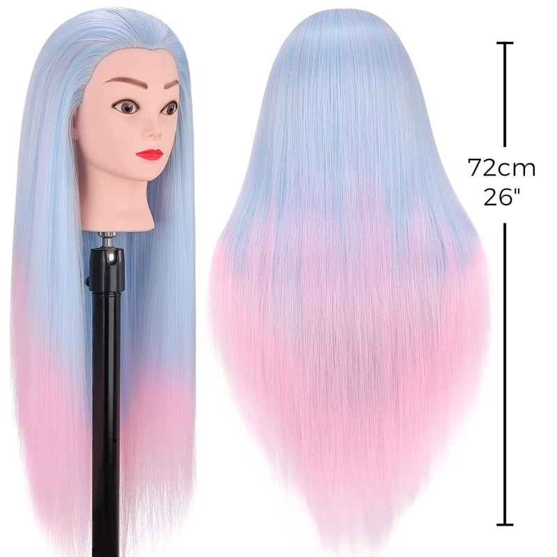 TopDirect Mannequin Head, 29'' Hair with Synthetic Manikin Head Practice Cosmetology Doll Styling Hairdressing Training Braiding Clamp Holder & Tools for Kids Girls, Blue & Pink - Image 2